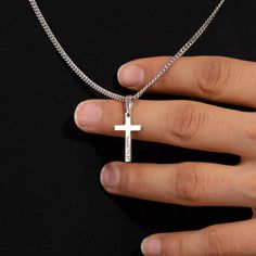 "925 Sterling Silver Custom Engraved Men Cross Necklace Custom engraved mens cross necklace is a unique, thoughtful gift any man will love. Engrave your own necklace with the initial, name, special date, roman numerals, morse code, coordinates of a special moment took place, where you got engaged, fell in love or married, where your child was born, where you graduated or even bought your first home. This unique and sentimental personalized men necklace is a perfect gift for father's day, anniver Silver Cross Necklace For Father's Day Gift, Sterling Silver Cross Necklace With Pendant, Engraved White Gold Cross Necklace As Gift, Father's Day Silver Cross Pendant Necklace, Engraved White Gold Cross Necklace Gift, Silver Cross Pendant Necklace For Father's Day, Father's Day Gift Cross Necklace, Engraved Cross Pendant Necklace For Father's Day, Minimalist Engraved Cross Jewelry