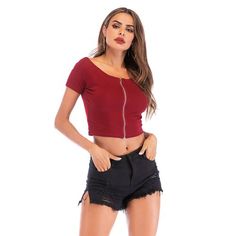 Material: cottonSize: XLSize: lSize: mSize: sPattern: solid colorStyle: sweetCollar: POLO collarPopular elements: zipperMain color: wine redSleeve type: otherItem: 6003#Component content: 86% -95% (inclusive)Year and season: summer of 2021Sleeve length: short sleevesLength: regularClothing style: self-cultivation Trendy Solid Color Top With Zipper Closure, Trendy Solid Tops With Zipper Closure, Casual Short Sleeve Tops With Zipper, Casual Short Sleeve Top With Zipper Closure, Zipper Shorts, Sleeve Fashion, Women T Shirts, Top Women, Polo Collar