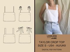 the taylor crop top sewing pattern is available in sizes s - 4xl