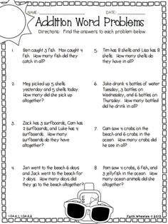 the addition word problems worksheet for students to practice their reading and writing skills