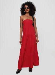 Kazia Maxi Dress Red Pink Formal Dresses, Fleece Dress, Outerwear Outfit, Strapless Tops, Casual Tank Tops, Going Out Dresses, Curve Dresses, White Midi Dress, Linen Dresses