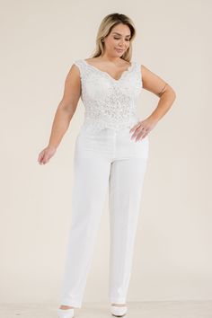 A satin waistband fitted suit pants.  beaded lace applique body top. Wedding Pant Suits, Bridal Pant, Wedding Bodysuit, Wedding Pants, Pant Suits, Body Top, Fitted Suit, Suit Pants, Beaded Lace