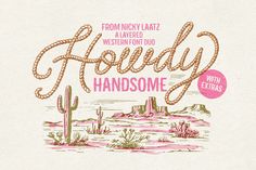 the words holly are written in pink and gold on a white background with cacti