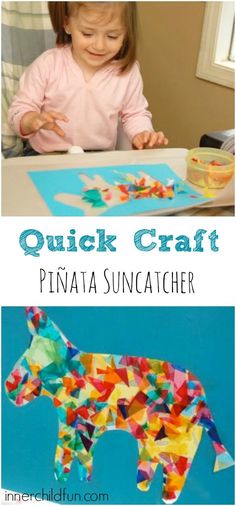 It’s almost time for Cinco de Mayo — one of my favorite holidays! I love the food, the music, and all the bright beautiful colors! We made fun pinata suncatchers today to make our kitchen look a little more festive. I drew an outline of a donkey onto some construction paper, and Emily cut out … Hispanic Heritage Month Crafts, Multicultural Crafts, Mexico Crafts, Spanish Crafts, Hispanic Heritage Month Activities, May Crafts, Hanging Craft Ideas