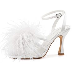 PRICES MAY VARY. [Measurement]: Heel height measures approximately 3.9". Platform height measures approximately 0.3". [Sexy and Stylish Design]: The outer material is satin which looks elegant and gorgeous. Unique fluffy feather will let you stand out from the crowds. Fashion and stable high heel sandals take you from day to night and give you more confidence all day. Rubber sole is durable and makes walking on them cushy and secure. [Adjustable Ankle Strap]: This pair of heels feature with adju High Heels For Wedding, Heels For Wedding, Duchess Swan, Wedding Party Dance, Party Dance, Travel Party, Strappy Sandals Heels, Other Outfits, Kids Luggage