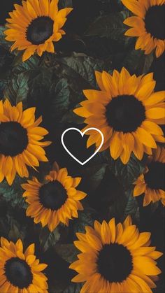 sunflowers with a heart in the middle and an image of a white heart on top