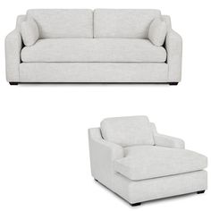 two white couches sitting next to each other