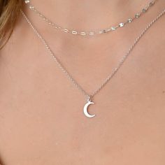 This dainty layered moon necklace is a set of 2. The chains are solid sterling silver 925. They have an extension so that the size can be adjusted. The one necklace is a plain chain while the second necklace has a moon charm. If you would like a custom order or have any questions please contact me, thanks. Silver Moon Necklace, Moon Necklace Silver, Necklace Layered, Moon Charm, Silver Moon, Cool Necklaces, Necklace Dainty, Layered Necklace, Moon Necklace