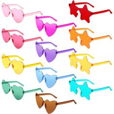 PRICES MAY VARY. Ample for Your Various Parties: you will receive 12 pairs of colored sunglasses in 3 different styles, adequate in quantity and rich in color to satisfy your use and replacement demands, as well as sharing needs Rich in Styles: these festival sunglasses are 3 different styles, including heart style, star style and asymmetric heart style, bright in color and delicate in design, stylish and eye catching, easy to match with your different outfits One Size Fits Most: these heart and Cheap Square Sunglasses For Party, Cheap Tinted Sunglasses For Parties, Kiss Me Sunglasses Party, Cheap Fun Sunglasses For Birthdays, Heart-shaped Sunglasses For Summer Weddings, Heart-shaped Sunglasses With Heart Print For Party, Wedding Favors Sunglasses, Playful Heart-shaped Summer Sunglasses, Spring Heart-shaped Plastic Sunglasses