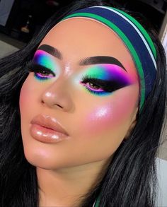 Cool Color Makeup Looks, Advanced Eyeshadow Looks, Mikayla X Glamlite Looks, Dramatic Colorful Eye Makeup, Eyeshadow Inspo Creative, Creative Makeup Looks Colorful, Colorful Glam Makeup, Multichrome Eyeshadow Looks, Bright Colorful Eye Makeup