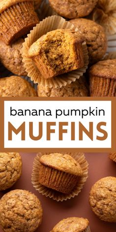 banana pumpkin muffins with text overlay