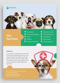 a flyer with four dogs wearing glasses and the words, our services are on it