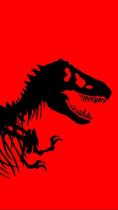 an image of a dinosaur skeleton on a red background