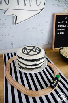 a birthday cake sitting on top of a table