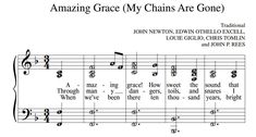 sheet music with the words amazing grace my chains are gone