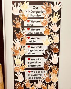 a bulletin board with handprints on it that says our children are safe bodies