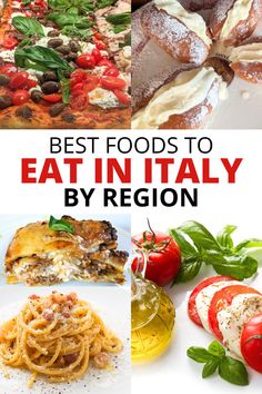 Collage of Italian foods including pizza, cream-stuffed pastry, lasagna, spaghetti carbonara, caprese salad ingredients; text: Best foods to eat in Italy by region. Food From Italy, Traditional Italian Food, Halloween Lunch Box, Italian Drinks, All About Italy, Food Italian, Best Pasta, Italian Foods, Italian Recipes Traditional