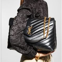 This Is A Black Saint Laurent Large Ysl Loulou Shoulder Bag In Black Quilted Leather With The Good Hardware And Chain. This Bag Is A Very Current Style And Retails For $3450 Plus Tax ($3735.00 Total) The Good Hardware Is Hard To Find. This Bag Was Purchased From Neiman Marcus. In Excellent Condition (Please Review All Photos Plus Added Video) Bag Will Come With Original Dust Bag As Well. Saint Laurent Is Also Discontinuing The Lou Lou In The Large Size So Take Advantage Of This Opportunity To Ge Ysl Loulou Bag Size, Ysl Black Large Bag, Video Bag, Ysl Shoulder Bag, Lou Lou, Current Styles, Saint Laurent Bag, Black Quilt, Quilted Leather