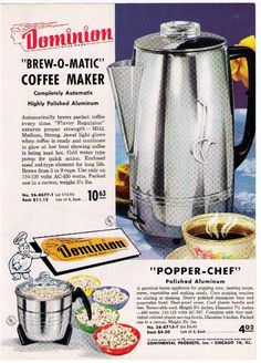 an advertisement for a coffee maker from the 1950's