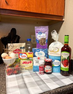 an assortment of ingredients on a kitchen counter