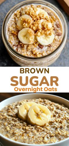 brown sugar overnight oats in a bowl with bananas