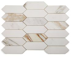 white and brown marble hexagon tiles with gold veining on the backsplash