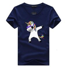 Sleeve Length(cm): Short Style: Casual Collar: O-Neck Pattern Type: Print Hooded: No Fabric Type: Broadcloth Material: Cotton Gender: Men Item Type: Tops Tops Type: Tees Cartoon Unicorn, Unicorn Colors, Men's Tops, Summer Cotton, Neck Pattern, Mens Summer, Neck T Shirt, Style Casual, Color Blue