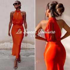 Questions? Leave A Comment Below! Fitted Orange Maxi Dress For Dress Down Occasions, Orange Fitted Midi Dress For Casual Wear, Fitted Orange Maxi Dress For Date Night, Fitted Halter Neck Midi Dress For Brunch, Orange Maxi Length Party Dress, Summer Sheath Maxi Dress For Night Out, Spring Party Midi Dress With Halter Neck, Orange Maxi Party Dress, Chic Orange Evening Dress