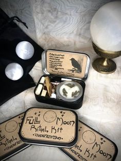 Easy Trinkets To Make, Spiritual Store Ideas, Altoids Box Ideas, Altoids Wallets, Tin Wallet, Full Moon Energy, Mint Tin Crafts, Altoids Wallet, Witch Store