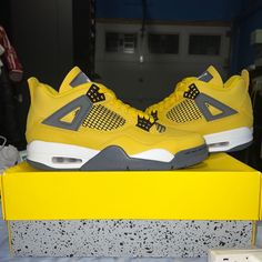 Brand New Jordan 4 Lightning Yellow Modern Low-top Air Jordan 4 Sneakers, Air Jordan 4 Streetwear With Perforations, Air Jordan 4 Perforated Lace-up For Streetwear, Air Jordan 4 Lace-up With Perforations For Streetwear, Sporty Low-top Air Jordan 4 With Perforations, Sporty Air Jordan 4 Low-top With Perforations, Sporty Air Jordan 4 Leather With Perforations, Sporty Air Jordan 4 With Perforations Lace-up, Sporty Leather Air Jordan 4 With Perforations