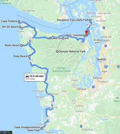 a map showing the route to cape flattery state park