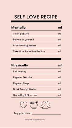 Self Love Recipe, Self Love Template, Love Recipe, Self Care Bullet Journal, Notable Quotes, Vie Motivation, Journal Writing Prompts, Self Affirmations, Positive Self Affirmations