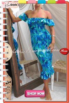 Lost In Mykonos Floral Off Shoulder Ruffle Smocked Midi Dress Off Shoulder Fashion, Vacation Wear, Strapless Midi Dress, Backless Maxi Dresses, Red Midi Dress, Dresses By Length, Blue Midi Dress, Types Of Dresses, Mykonos