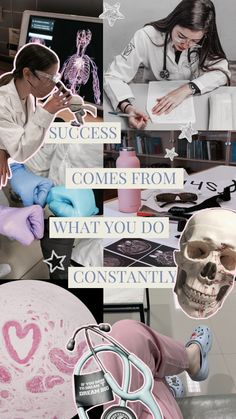 a collage of photos with words and images about the work of medical professionals on it