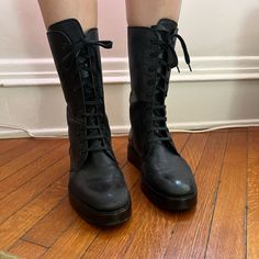 Authentic, Comes With Original Dustbag Bottega Veneta Shoes, Lace Up Combat Boots, Moto Boots, Leather Lace, Leather And Lace, Bottega Veneta, Combat Boots, Dust Bag, Black Leather