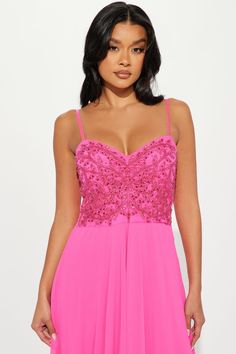 Available In Black, Fuchsia, Hot Pink, And Off White. Chiffon Gown Sequin Embroidered Bodice Adjustable Spaghetti Straps Sweetheart Neckline Padded Bra Cups Smock Back Hidden Side Zipper Lined Non Stretch Shell: 100% Polyester Lining: 100% Polyester Imported | Gracie Chiffon Gown Dress in Fuchsia size Medium by Fashion Nova Embroidered Bodice, Padded Bras, Chiffon Gown, Bra Cups, Sweetheart Neckline, Smocking, Fashion Nova, Spaghetti Strap, Bodice