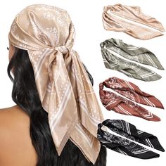 PRICES MAY VARY. Luxurious Satin Material - Our satin scarf is made of high-quality 100% Polyester that feels silky smooth to the touch and adds a touch of luxury to any outfit. Soft & Breathable - Our hair scarf for women are designed to be both comfortable and breathable, so you can wear them all day without feeling too hot or uncomfortable. The silk scarf is lightweight and easy to fold up, making them perfect for taking with you on the go. Versatile Style - With a variety of colors and patte Beach Head Scarf, Neck Scarfs, Bandana Hair, Ladies Head Scarf, Silk Scarf Hair, Hair Wrap Scarf, Head Scarves, Breezy Dress, Summer Capsule Wardrobe