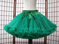 "This listing is for a custom version of the pictured super-full double layer nylon chiffon pettiskirt with satin waist. The pictured pettiskirt was designed for a 36\" (91,5cm) waist and is 18\" (46cm) long. It is displayed on a dress form with a 22\" (56cm) waist -- the pettiskirt is pinned in the back to prevent it falling off the dress form ;) You can choose any length up to 25\" (63,5cm) long. I will lengthen the tiers to achieve a longer length. The \"look\" of the pettiskirt becomes more Fitted Green Petticoat For Spring, Fitted Green Petticoat For Summer, Green Summer Party Petticoat, Summer Party Green Petticoat, Fitted Green Tulle Skirt, Polyester Satin, Dress Form, Petticoat, Long Length