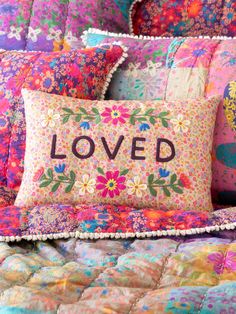 Embroidered Giving Pillow - Loved-view 1 Cozy Throw Pillows, Crochet Cushion Cover, Patchwork Pillow, Cozy Pillow, Boho Bedding, Crochet Cushions, Cozy Throw Blanket, Cozy Throws, Reversible Quilt