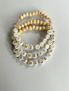 Based on the well known hymn "Give Me Jesus" (African American Spiritual). Handmade bracelet, made durably, and will fit an average adult wrist size of 6.5-6.75 inches. This bracelet is handmade with a combination of natural blonde wood, gold,  and either opaque light pink, opaque white, or steely blue faceted glass beads. Please choose your color of choice when checking out! FREE SHIPPING Stretchy Beaded Bracelet, Natural Blonde, Give Me Jesus, Blonde Wood, Natural Blondes, Handmade Bracelet, Faceted Glass, Handmade Bracelets, Beaded Bracelet