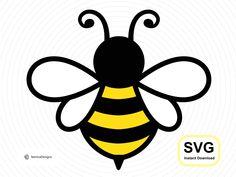 a black and yellow bee with the words svg on it's front side