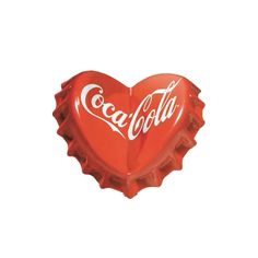 a heart shaped bottle cap with the word coca cola on it