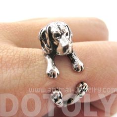 3D Beagle Dog Shaped Animal Wrap Ring in Shiny Silver | Sizes 4 to 8.5 | DOTOLY Animal Wrap Rings, Animal Hugs, Paw Jewelry, Animal Ring, Dog Ring, Labrador Retriever Puppies, Labrador Retrievers, Beagle Puppy, Dog Jewelry