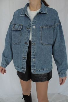 Material : Cotton, Polyester Fabric Type: Denim Collar: Turn-down Style : Casual Grunge Size (cm) Chest Width Length XS 106 58 S 107 59 M 108 59 L 109 60 XL 110 60 Size (inch) Chest Width Length XS 41.73 22.83 S 42.13 23.23 M 42.52 23.23 L 42.91 23.62 XL 43.31 23.62 Trendy Washed Blue Button-up Outerwear, Trendy Relaxed Fit Dark Wash Outerwear, Oversized Denim Casual Outerwear, Trendy Dark Wash Relaxed Fit Outerwear, Casual Oversized Denim Outerwear, Casual Washed Denim Blue Outerwear, Trendy Relaxed Fit Medium Wash Outerwear, Spring Washed Blue Outerwear With Pockets, Casual Dark Wash Button-up Outerwear