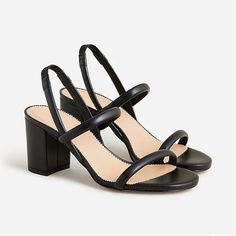 Introducing J. Crew's New, Oh-So-Occasion-Ready Sandals. With Tubular Leather Straps And A Just-Right Heel Height, They're Ideal For Wedding Dance Floors And Date Nights Alike. Plus, We Love How They Look Dressed Down With Your Favorite Straight-Leg Denim Too. Bonus: An Elastic Insert At The Heels Adds Comfort And Ensures A Snug Fit. Leather Upper And Lining. Synthetic Outsole. Import. 3" (75mm) Heel. For The Best Fit, J. Crew Recommends Ordering A Half Size Up From Your Usual Size. This Is For Black Slingback Sandals With Block Heel, Black Block Heel Slingback Sandals, Black Slingback Sandals With Stacked Block Heel, Black Slingback Pumps With Stacked Heel For Summer, Open Toe Slingback Sandals For Work With Padded Heel, Chic Black Slingback Block Heels, Chic Black Slingback Sandals, Black Low Heel Slingback Sandals With Sculpted Heel, Chic Black Medium Width Slingback Sandals