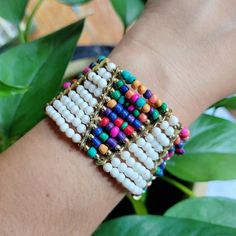 Bohemian Rainbow Beaded Tribal Bracelet. Approx 7" around, somewhat stretchy. Adorable. . . . estate summer summery classic grandma grandma's grandmother grandmothers grandmother's gift boho present holiday stocking stuffer stuffers beadbra  419 Bohemian Stretch Bracelet With Wooden Beads, Adjustable Bohemian Stretch Bracelet With Wooden Beads, Bohemian Wooden Beads Stretch Bracelet For Beach, Bohemian Wooden Beads Stretch Bracelet, Bohemian Summer Beaded Bracelets Hand-strung, Hand-strung Bohemian Beaded Bracelets For Summer, Bohemian Hand-strung Beaded Bracelets For Summer, Multicolor Bohemian Beaded Bracelets Fair Trade, Bohemian Multicolor Fair Trade Beaded Bracelets