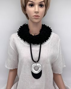 Black and silver statement necklace, bold necklace, lightweight necklace  This bold but super light necklace adds punch and confidence to dressy outfits and casual outfits Necklace: 31" long or 79 cm Plus an extender chain Pendant height: 4 3/4" or 120 mm Pendant width: 2 3/4" or 70 mm Weight: 2.4oz , or 68g Different chain length available upon request. Please add to notes on purchase  Please note that all measurements are approximate and colours may vary due to lighting.   Please check dimensi Chic Silver Long Necklace, Modern Black Chain Necklace For Party, Modern Black Necklace With Large Pendant, Light Necklace, Silver Statement Necklace, Bold Necklace, Silver Necklace Statement, Dressy Outfits, Chain Pendant