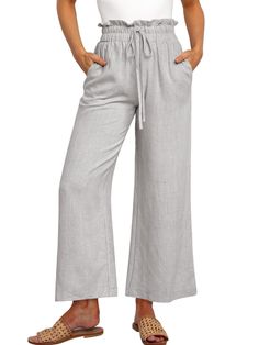 PRICES MAY VARY. Casual Linen Pants - US SIZE: S=US(4-6), M=US(8-10), L=US(12-14), XL=US(16-18), XXL=US(20-22), our palazzo pants feature a drawstring, elastic high waist, and relaxed style to flatter all body types. Occasion - This wide leg capri trousers suit for vacation, beach, travel, work, outdoor activity, home and lounge wear. They are so light weight,flowy,comy and stylish looking for any occasion. Featurs - Linen material, slouchy style, elastic draswtring hig wasited, 2 Side deep pock Cropped Trousers Outfit, Womens Flowy Pants, Womens Linen Pants, Women Pants Size Chart, Summer Linen Pants, Casual Linen Pants, Cozy Pants, Flattering Pants, Trouser Outfit