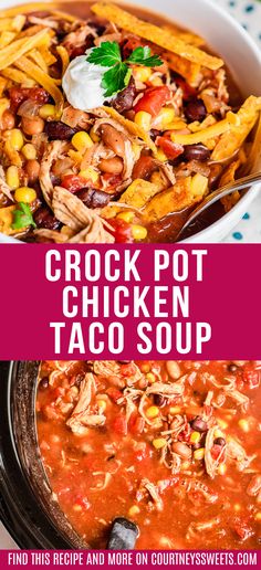 crock pot chicken taco soup in a white bowl