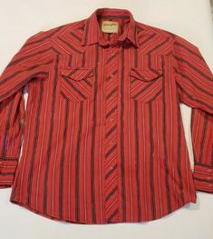 Wrangler Snap Shirt long sleeve Men Size Large red with silver thread. Western Style Red Long Sleeve Tops, Red Long Sleeve Western Top, Red Western Long Sleeve Tops, Wrangler Retro Shirts, Womens Wrangler Shirts Long Sleeve, Wrangler Long Sleeve Shirt, Wrangler Shirt, Long Sleeve Men, Vintage Red Button-up Flannel Shirt